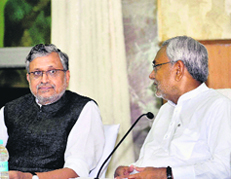 BJP leader and Bihar Dy CM Sushil Kumar Modi (L) spurned an invitation from CM Nitish Kumar for discussions on Saturday.