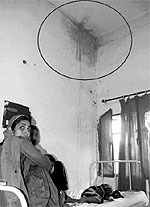 Water leaks from a wall at the emergency ward of the General Hospital, Sector 6, Panchkula