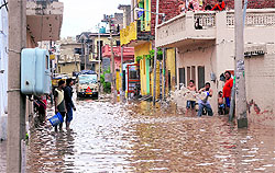 Residents faced problems as rainwater entered their houses in Chhaju Majra in Kharar on Sunday