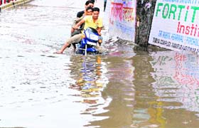 ITS RAINING JOY AND CHAOS: Rainwater accumulated at an underbridge in Haridwar on Sunday