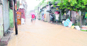 Houses inaudated in water following heavy rain in Dehradun on Sunday