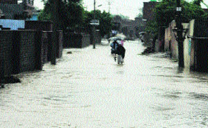 The flooded Lapra village in Yamunanagar district on Sunday. 