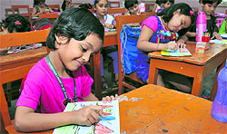 Students take part in painting competition organised at St Marys Presentation Convent School in Jammu on Sunday