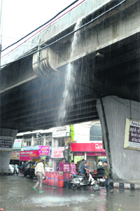 A leaking storm water pipe on Elevated Road in Ludhiana.