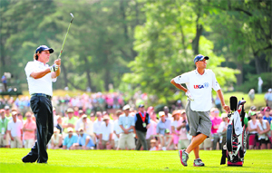 Phil Mickelson hits his third shot on the fourth hole during Round Three of the 113th US Open at Merion Golf Club on Saturday