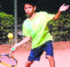 Pranav Chopra in action during a match of the Swami Ram Tirath Total Tournament in Mohali on Monday.