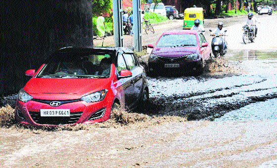 Waterlogging near the CTU workshop in the Industrial Area, Phase I, in Chandigarh.