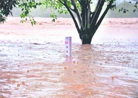 The Ganga flows 2 metres above the danger level at Haridwar on Monday