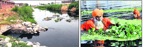 The Kala Sanghian drain in Jalandhar; and Balbir Singh Seechewal (right) cleaning the Kali Bein in Kapurthala. 