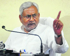 Bihar Chief Minister Nitish Kumar addresses a press conference in Patna on Monday.