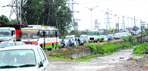 Vehicles in a traffic jam in Jalandhar.