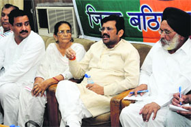 BJP state president Kamal Sharma holds a meeting in Bathinda on Tuesday to mobilise party cadre for a rally to be addressed by Gujarat Chief Minister and the partys campaign committee in-charge Narendra Modi at Madhopur near Pathankot on June 23.
