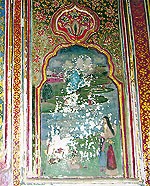Faded frescos on the walls of Sheesh Mahal, Patiala
