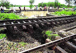 The damaged rail track at Kalanour in Ambala district