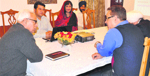 Governor NN Vohra at a meeting with members of the Indian Youth Climate Network in Srinagar on Tuesday. 