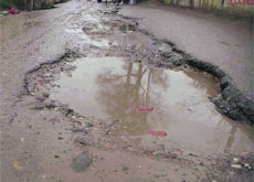 A damaged road in Doraha. 