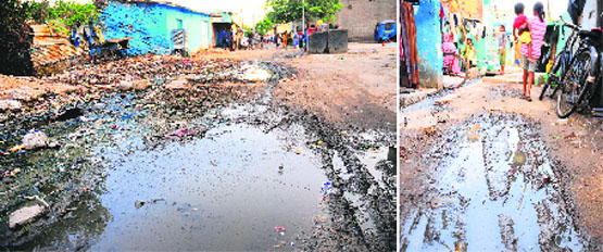 Waterlogged roads in Colony Number 4, Chandigarh, which is among the high-risk areas identified by the Health Department. Tribune photos