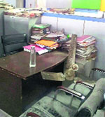 The fan which fell in the office of the Central Excise and Service Tax Department, Sector 8, Panchkula, on Wednesday. A Tribune Photograph