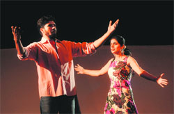 Artistes enact a scene from the play, Abhisarika, at PG Government College, Sector 46, Chandigarh, on Wednesday. Tribune photo: Vicky Gharu