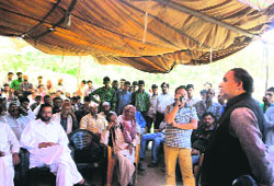 Minister of State for Health Shabir Ahmad Khan at Pangrian Paryali village of Rajouri on Wednesday.