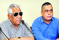 Punjab Minister for Local Bodies Bhagat Chunni Lal (left) addresses mediapersons in Jalandhar on Wednesday