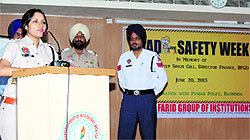 ASP City Alka Meena addresses a gathering at Baba Farid Group of Institutions (BFGI) in Bathinda on Thursday