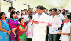 Prof Sansar C Sharma, Director-Principal, Shaheed Hasan Khan Mewati Government Medical College, Nalhar (Mewat), inaugurates a paediatric intensive care unit on the premises of the institute.
