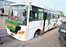 A bus stuck at the site
