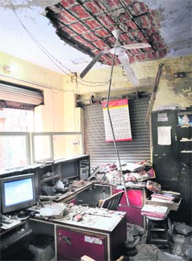 The ceiling of the Rasta Mohalla post office that got damaged because of lack of maintenance in Jalandhar