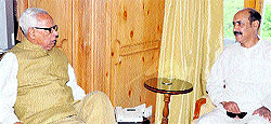 Governor NN Vohra during a meeting with MLA Basharat Bukhari at Raj Bhawan in Srinagar on Thursday