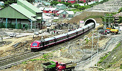 A trial run of a train being conducted on the Banihal-Qazigund rail track
