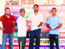 A player being felicitated after a cricket match in Bathinda on Friday. 