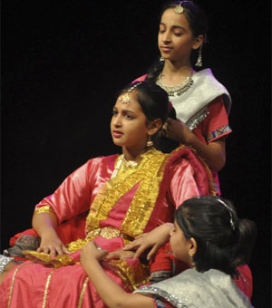 Students present an item on the concluding day of a theatre workshop at the Tagore Theatre in Chandigarh on Friday.