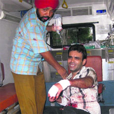 Vijay Kumar, who was injured in the firing incident in Kharar on Friday. 