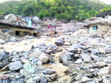Devastation is visible in parodi village in Mussoorie, which was struck by a cloudburst on last Sunday. 
