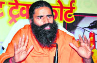 Yoga guru Ramdev at Divya Yog Mandir Ashram in Haridwar.