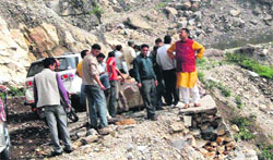 MLA, Musosorie, Ganesh Joshi inspects a pumping station, a road and a hospital in Silla Sarona region on Thursday which were damaged in heavy rains.