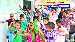 Differently abled children learn dance and music during a camp at Government Girls' Senior Secondary School, Mall road, in Bathinda