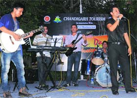 Playback singer Rahul performs at the Sukhna Lake in Chandigarh on Saturday