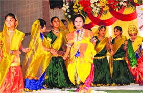 Learning dance skills: Children perform an item during the concluding function of a dance workshop at the Hare Krishna Dham, ISKCON, Sector 36, in Chandigarh on Saturday