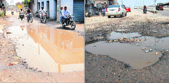 Badly damaged roads in Jalandhar following the recent heavy rains have not been repaired by the authorities so far. 