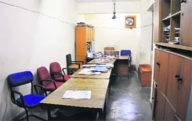Charging strike with electricity: A Roads & Buildings office in Jammu wears a deserted look as a fan and the light are merrily switched on in this room on the second day of a pen-down strike by government employees