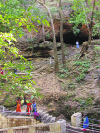 The climb to the caves is steep. Locals associate these five caves with the Pandavas