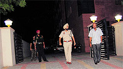 Policemen at the Cyber Crime Office, Phase IV, in Mohali, where the constable committed suicide on Sunday
