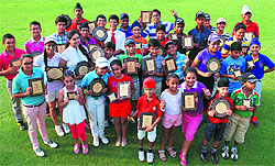 Winners of the golf tournament pose for a photograph in Panchkula