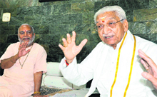 Former Union Home Minister for State Swami Chinmayanand, along with VHP international chief Ashok Singhal, in Haridwar on Sunday.
