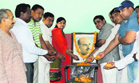 MLA Kavita Jain and other BJP leaders pay tributes to Dr Shyama Prasad Mukherjee on his 60th death anniversary in Sonepat on Sunday.