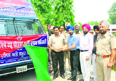 A truck with relief material being flagged off to Uttarakhand in Kapurthala on Sunday. 