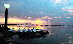 Shikaras moored to a jetty on the banks of the Dal Lake in Srinagar on Sunday