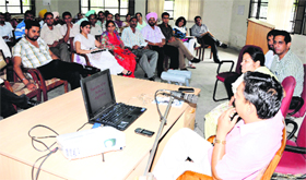 Computer teachers and government school principals attend a training workshop held at the Ambedkar Bhawan in Bathinda on Monday.